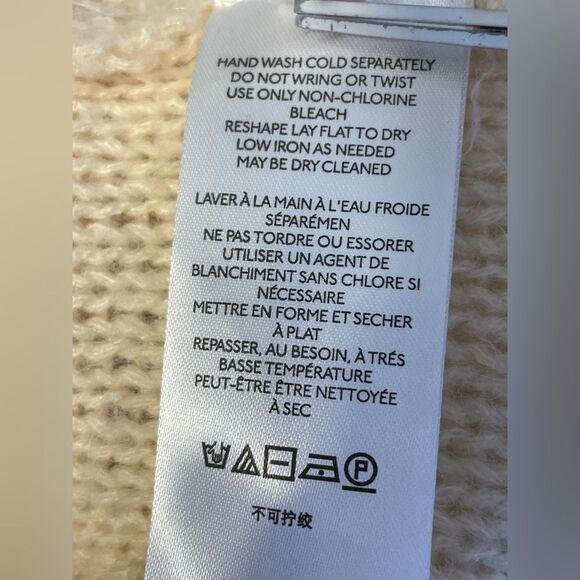 Anthropologie Cream Pullover Sweater Striped Trim Size M - Picture 7 of 8